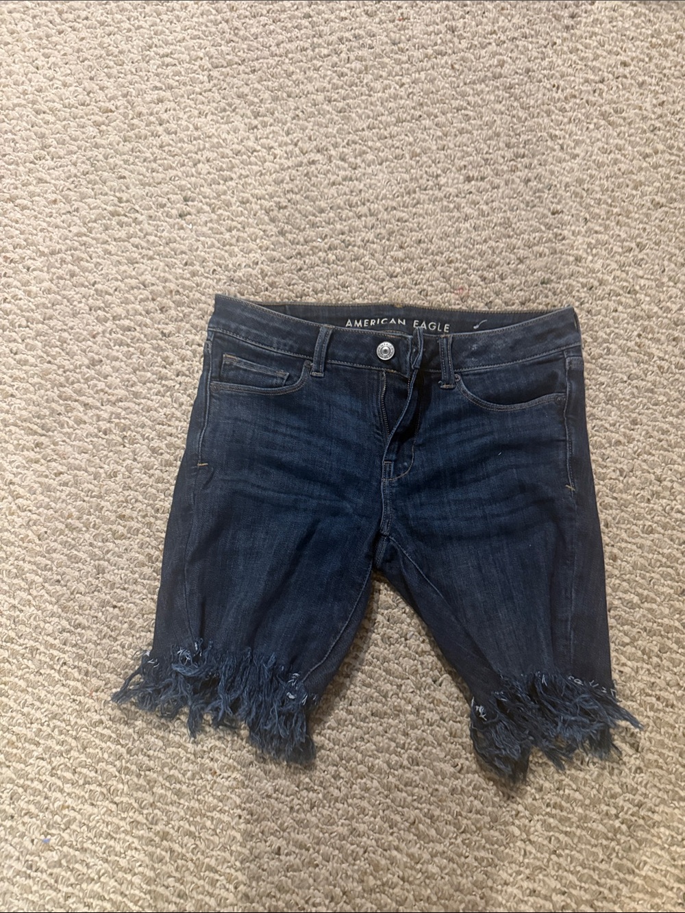 American Eagle Outfitters Dark Blue Frayed Hem Cropped Jeans
